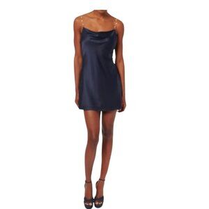 $365 Cami NYC Shallon Pearl Chain Silk Minidress, Navy, size XS